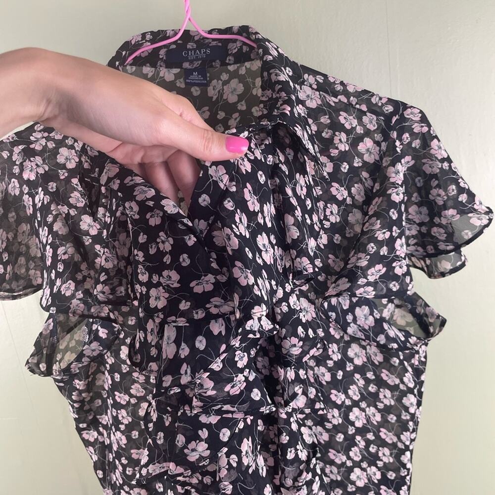 CHAPS ruffled button down sheer blouse - Picture 4 of 7